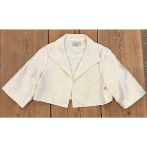 Teri Jon by Rickie Freeman‎ Silk Wool Cropped 3/4 Sleeve Blazer 8 Wedding Ivory
